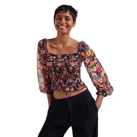 Woman's Floral Tulle T-shirt 22SWTKAO2000 Desigual-celebritystores.gr