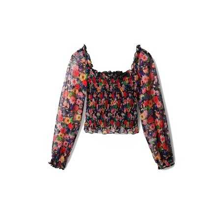 Woman's Floral Tulle T-shirt 22SWTKAO2000 Desigual-celebritystores.gr
